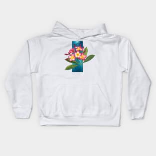 Pink Plumeria Branch with Rectangle Kids Hoodie